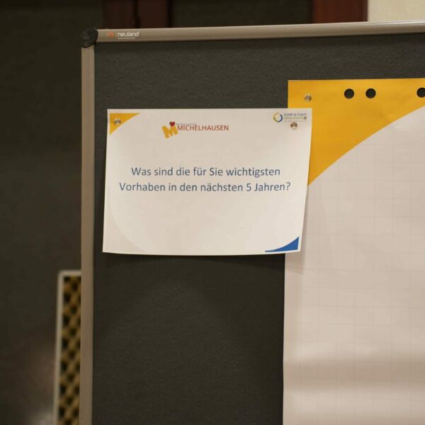 Knapp 100 Personen waren zum ersten Zukunftsdialog in Michelhausen gekommen und informierten sich über die bisherigen Schritte, etwa über die Ergebnisse der Bürgerbefragung, die am Beginn des Prozesses stand oder über die Erstellung des örtlichen Entwicklungskonzepts.